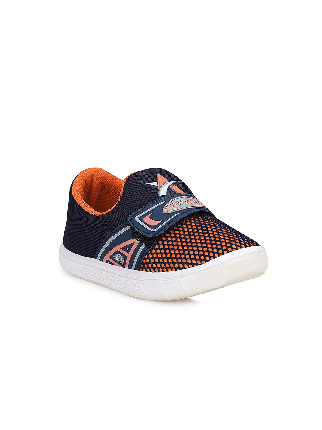 NEOBABY Unisex Kids Orange & Navy Blue Mesh Velcro Sneakers