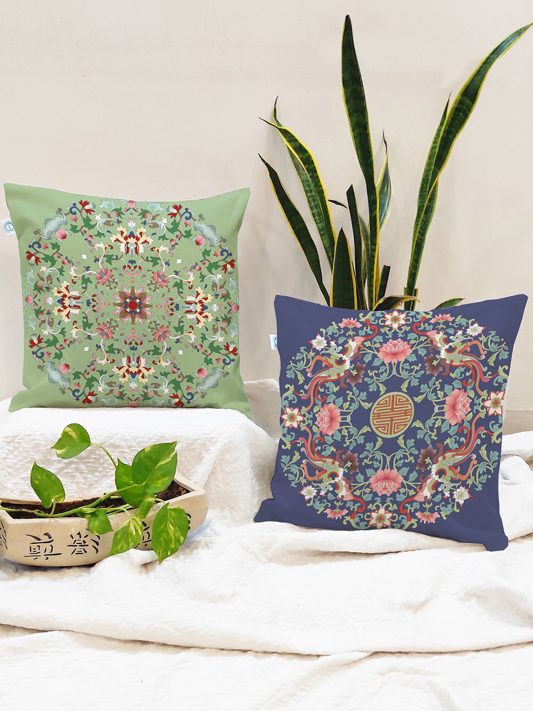 STITCHNEST Culture New Ethnic Motifs Cotton 2 Pcs Square Cushion Covers - 24 x 24 In