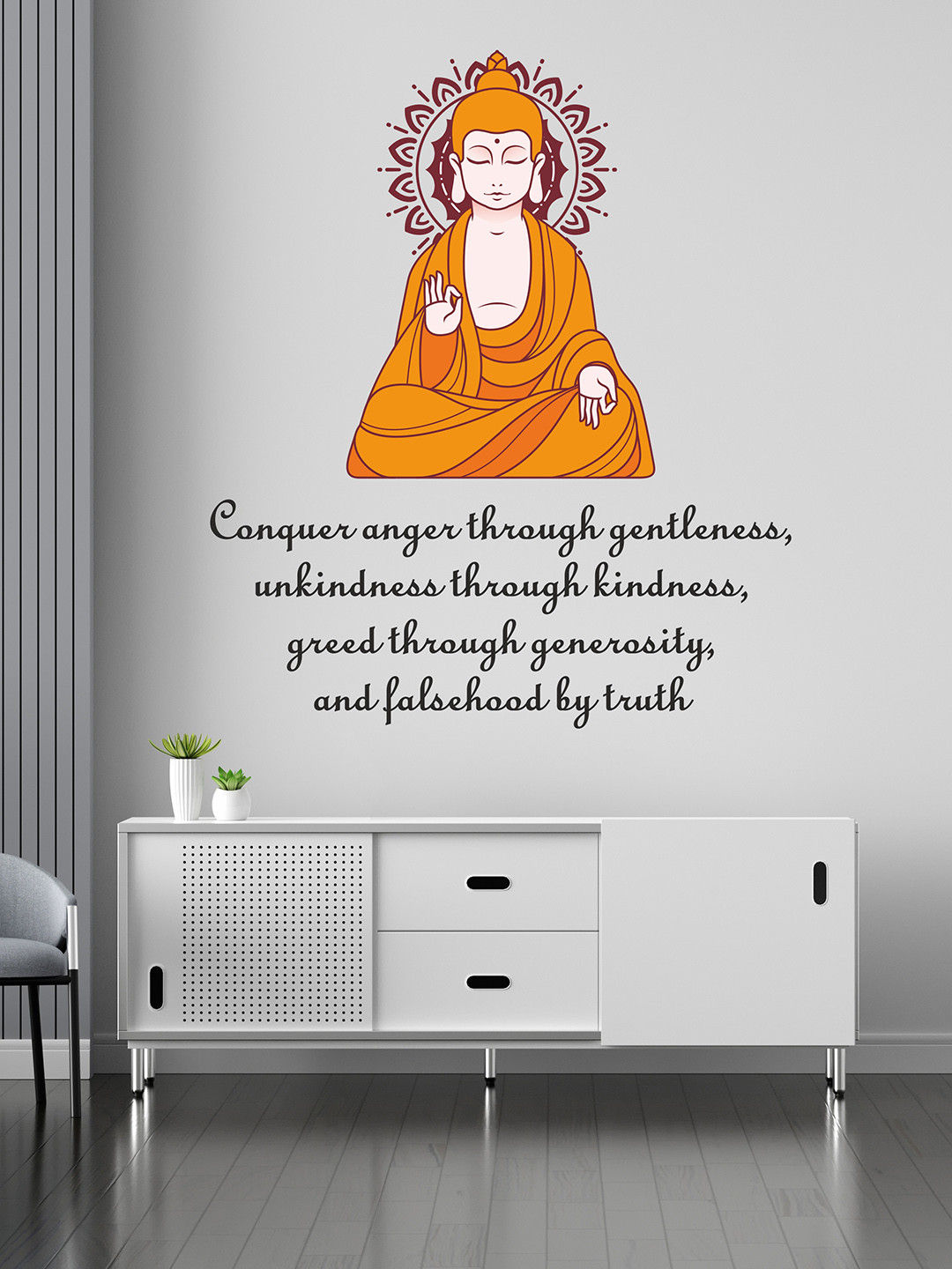 RANGOLI Orange & Black Buddha PVC Vinyl Wall Sticker