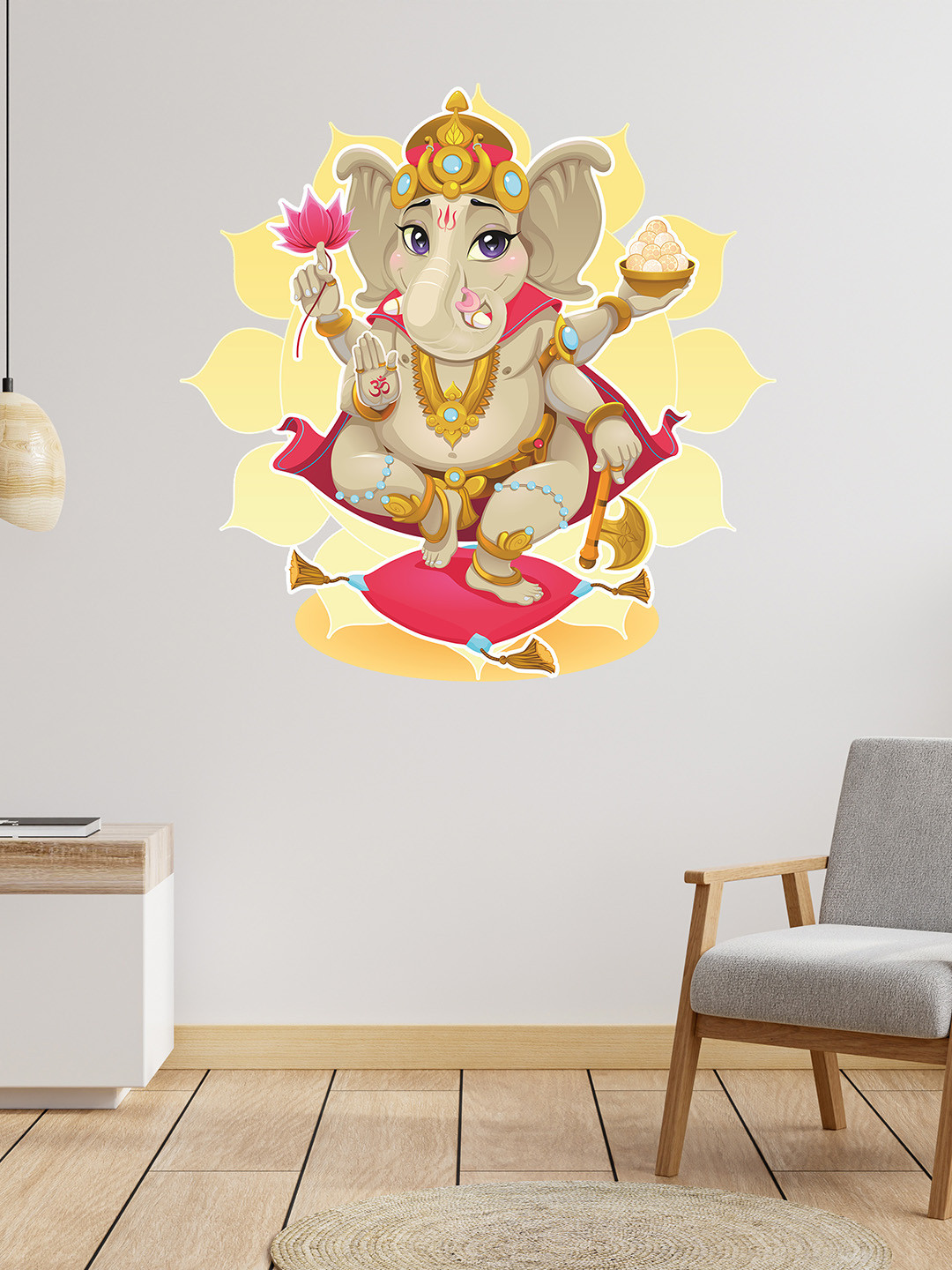RANGOLI Beige & Red God Ganesh PVC Vinyl Wall Sticker
