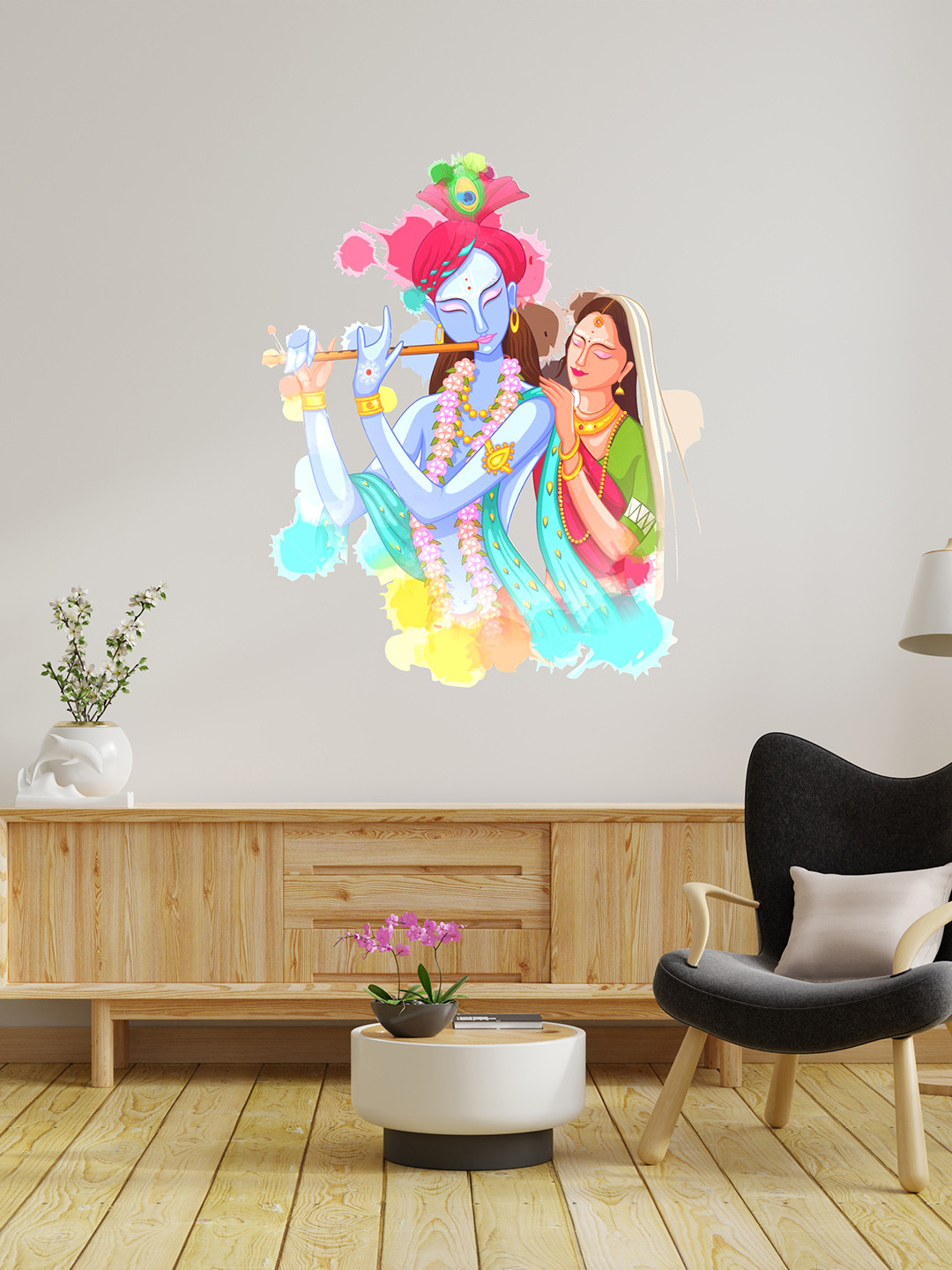 RANGOLI Blue & Green Krishna PVC Vinyl Wall Sticker
