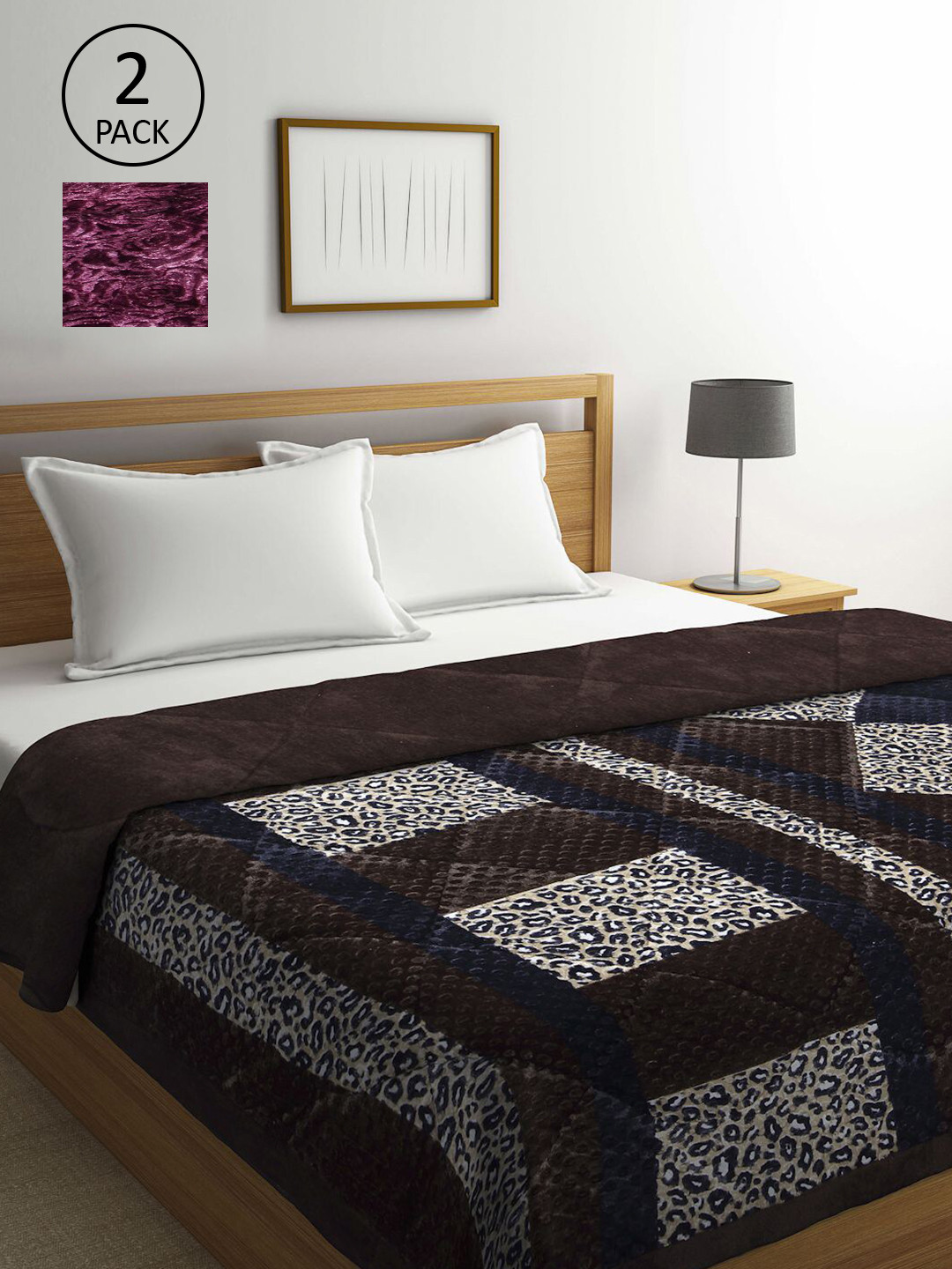 KLOTTHE Multicoloured Set of 2 Geometric Heavy Winter Double Bed Quilt