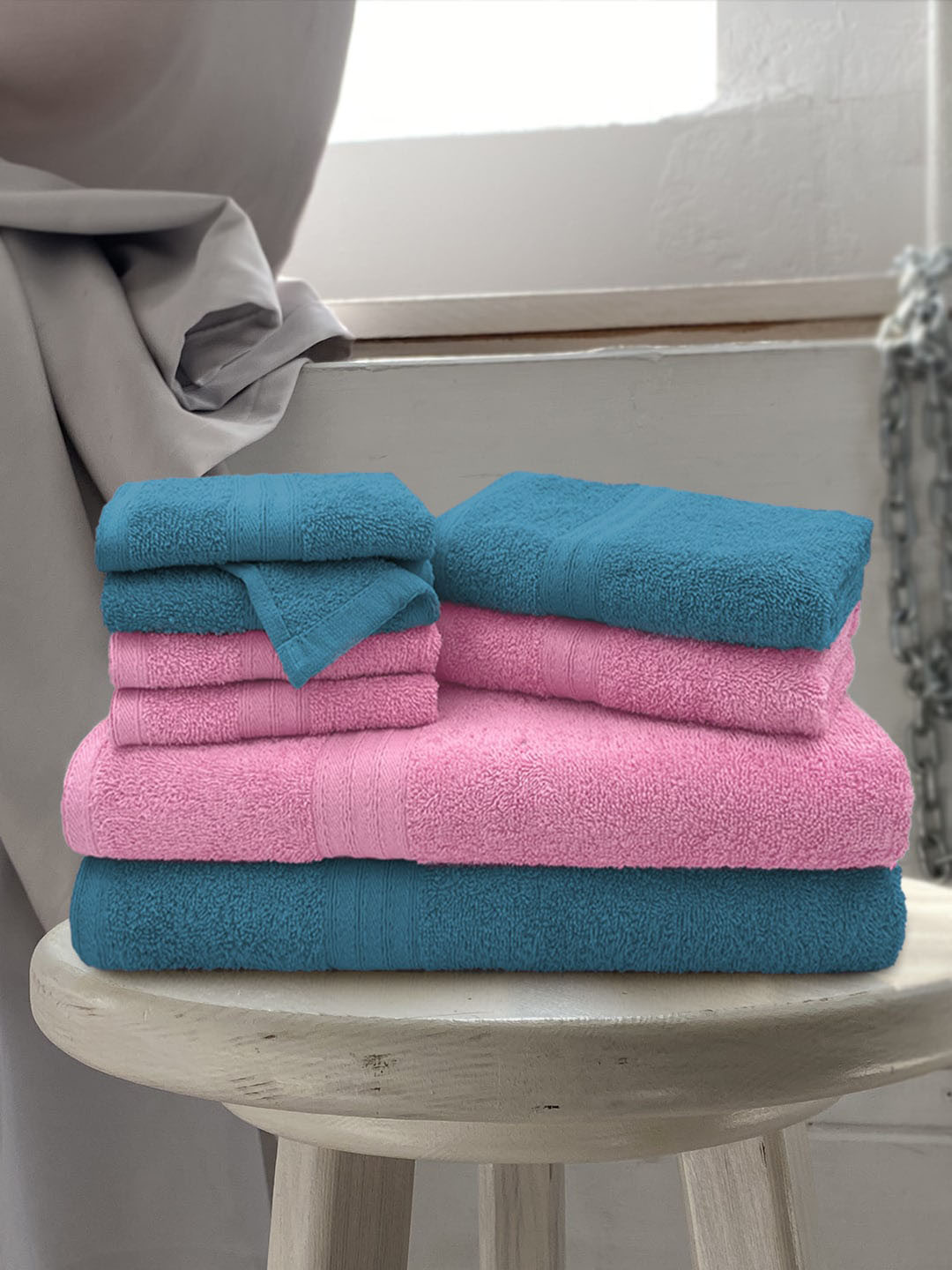 Aura Blue & Pink Set of 8 Sassoon Anatolia 500 GSM Cotton Towel