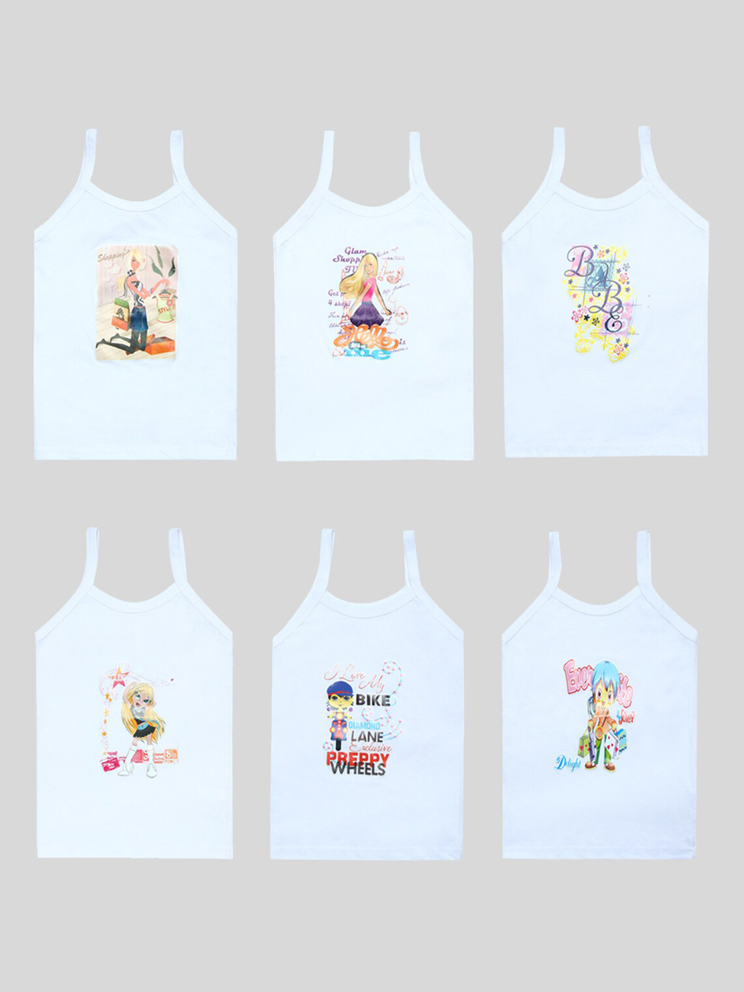 CARELOVE  Infant Girls Pack Of 6 Printed Combed Cotton Camisoles