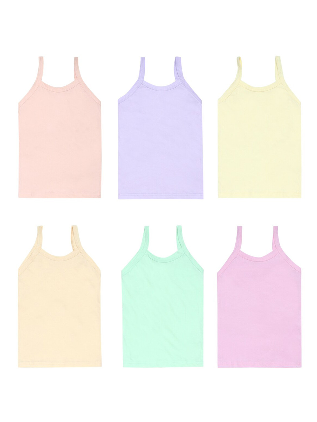 CARELOVE  Girls Pack Of 6 Solid Multicoloured Pure Cotton Camisoles