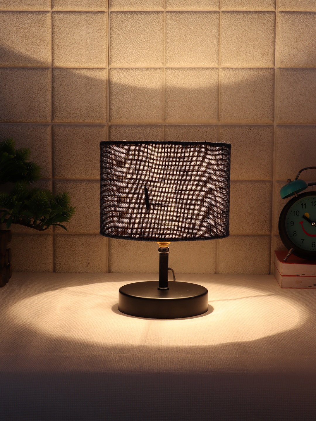 Devansh Blue & Black Iron Table Lamp with Jute Shade