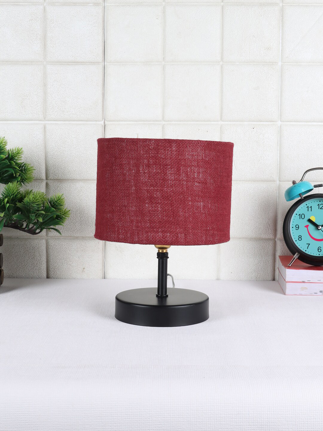 Devansh Maroon Iron Table Lamp with Jute Shade