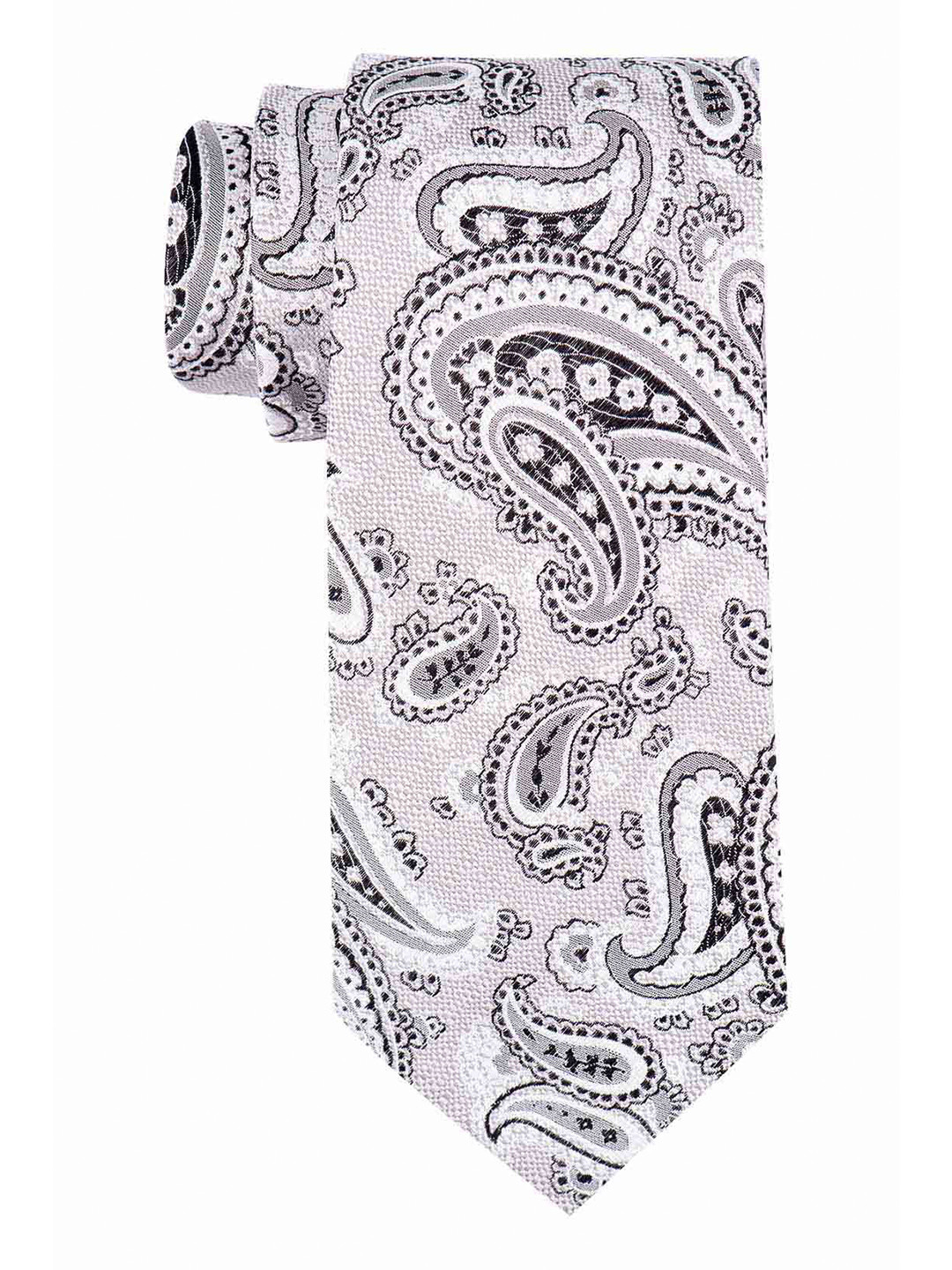The Tie Hub Men White & Grey Paisley Printed Skinny Tie