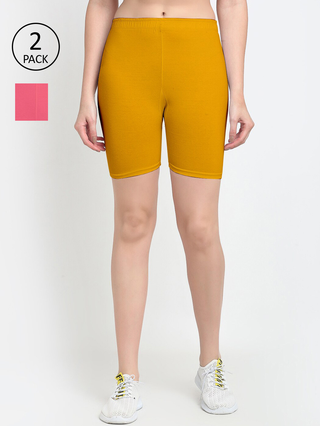 GRACIT Women Pack of 2 Mustard & Magenta Biker Shorts