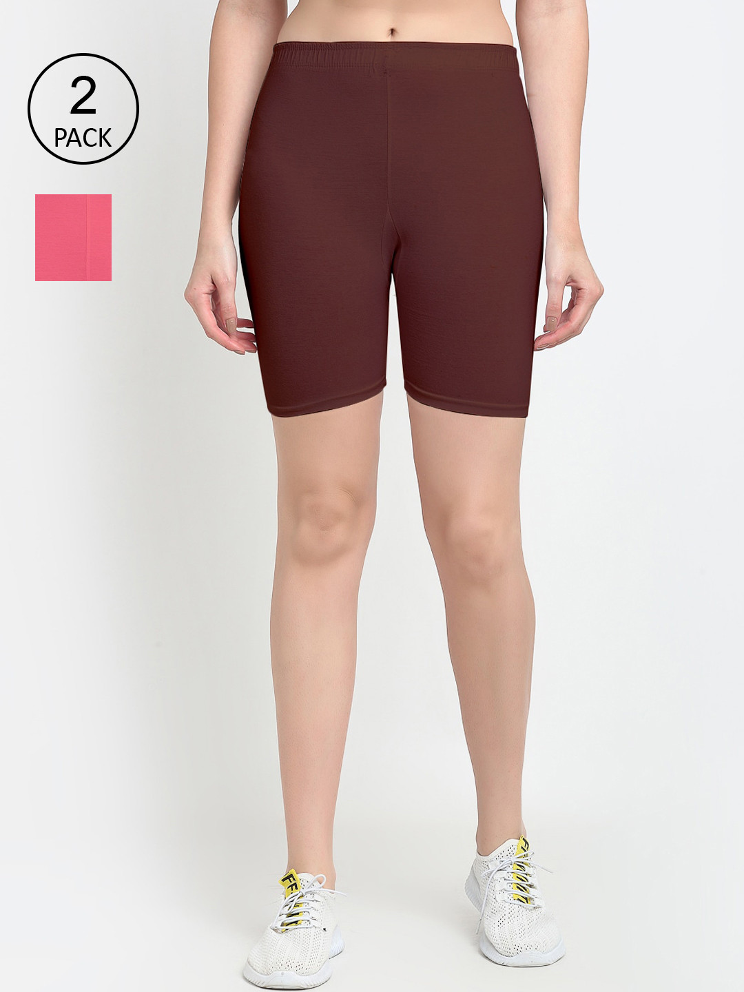 GRACIT Women Pack of 2 Brown & Magenta Biker Shorts