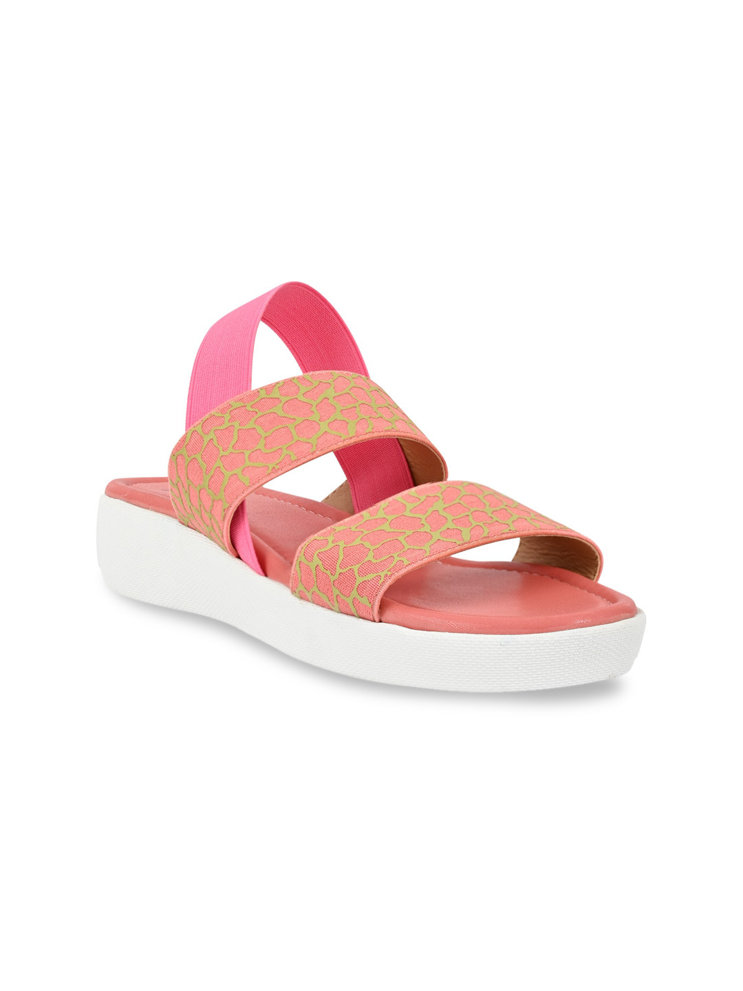 Jove Women Pink Textured Open Toe Flats