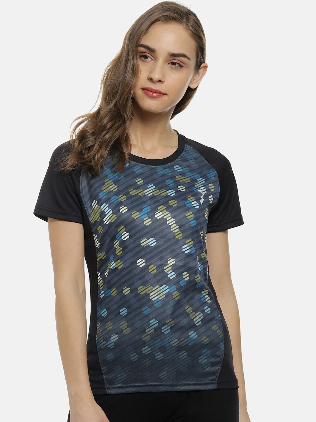 Campus Sutra Women Black Printed Running T-shirt