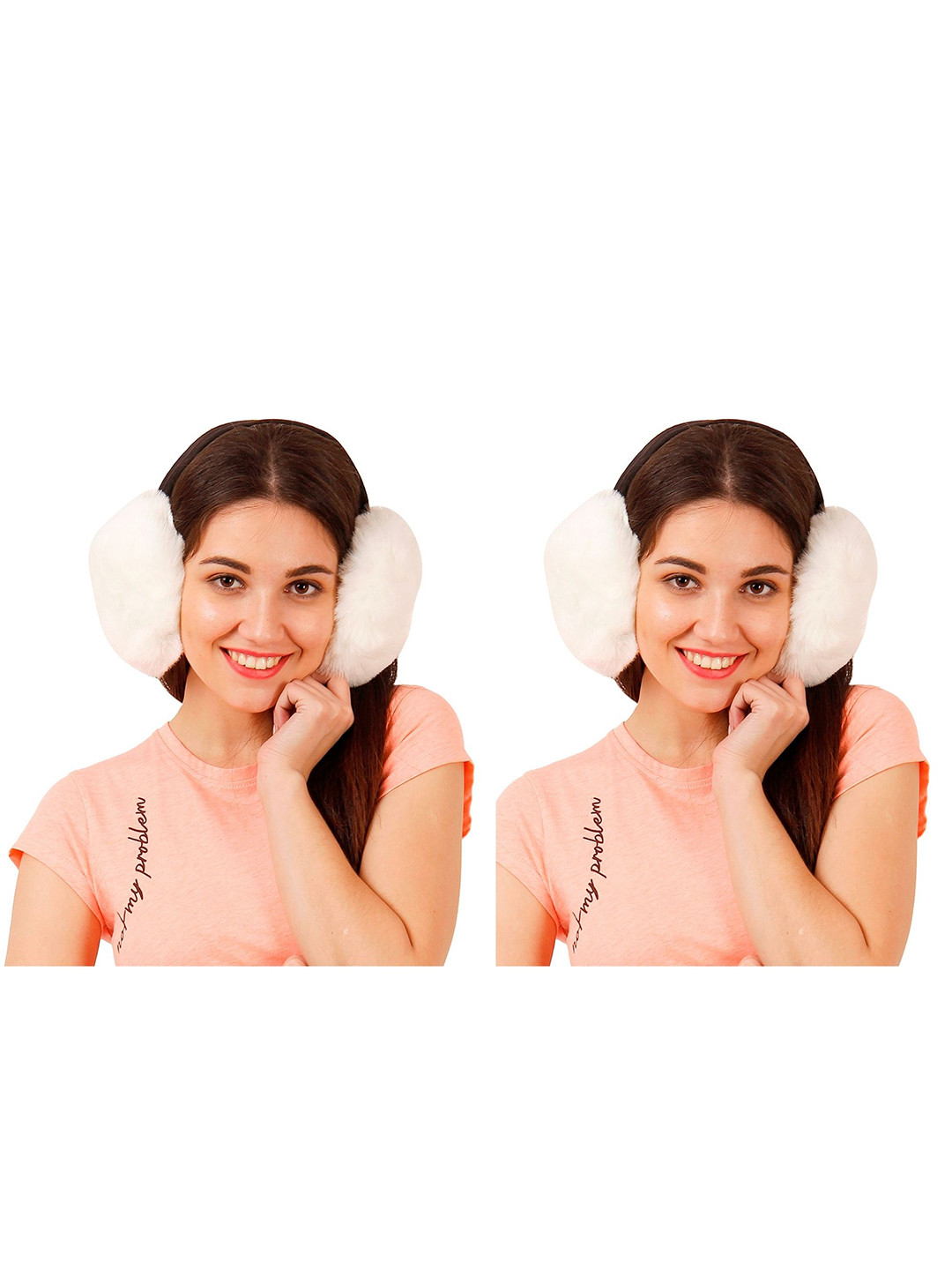 FabSeasons Unisex Kids White & Black Set of 2 Fur Foldable Ear Muffs Hair Accessory Set