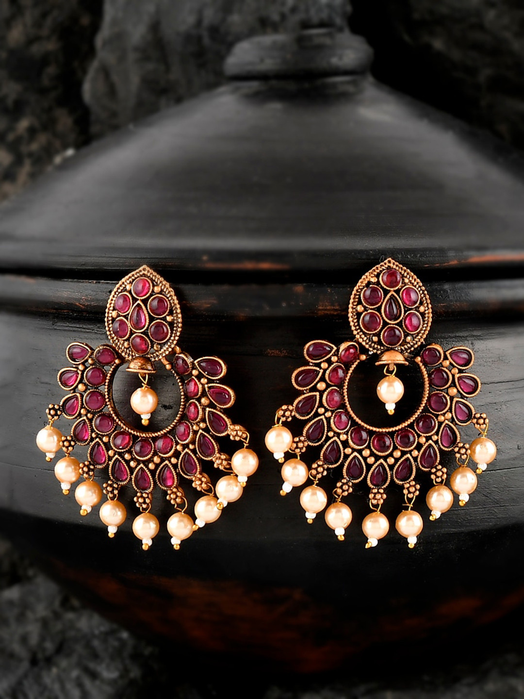 Shoshaa Magenta Gold-Plated Contemporary Drop Earrings
