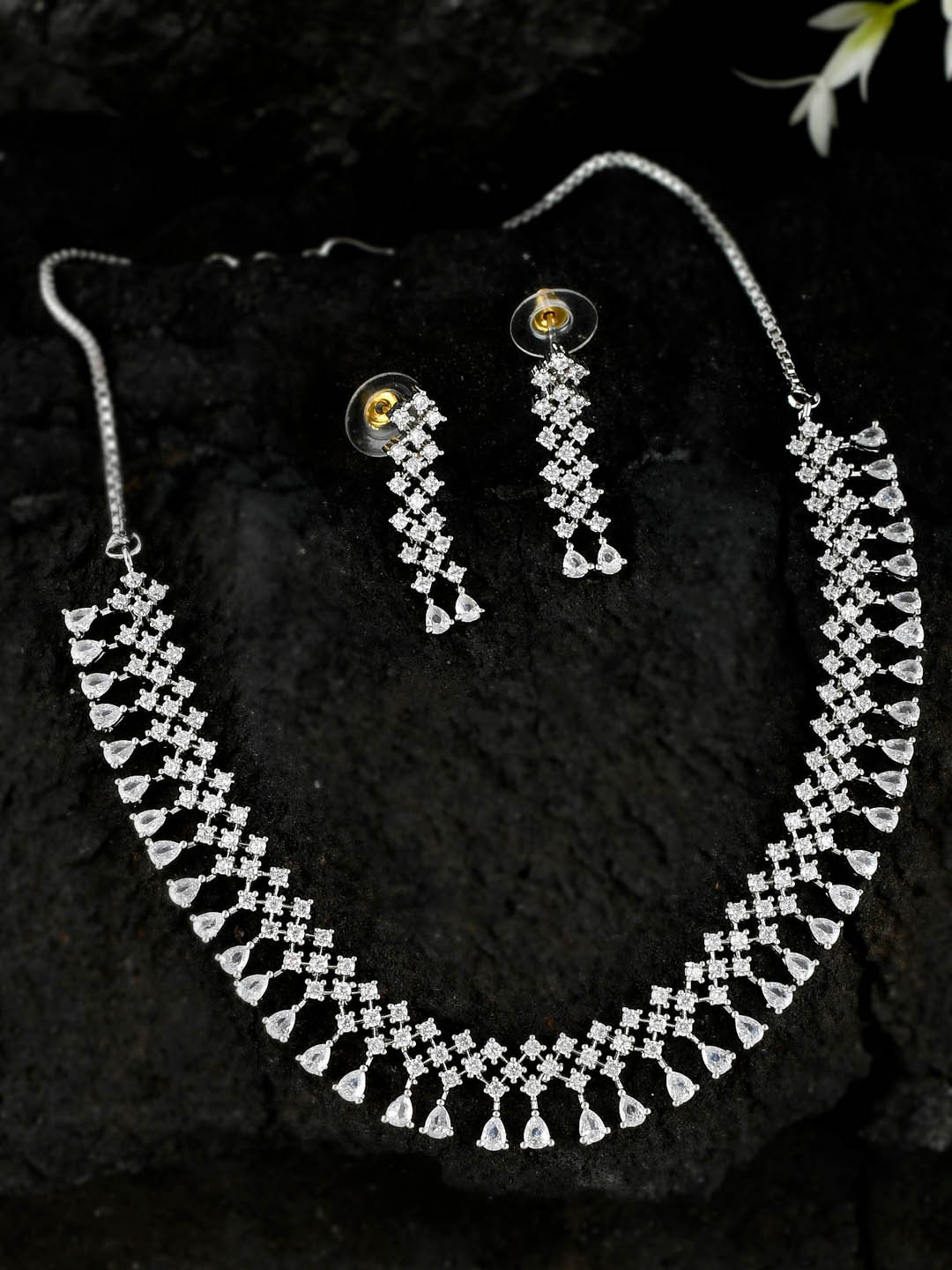 Shoshaa Women Silver-Toned Necklace and Earrings Set