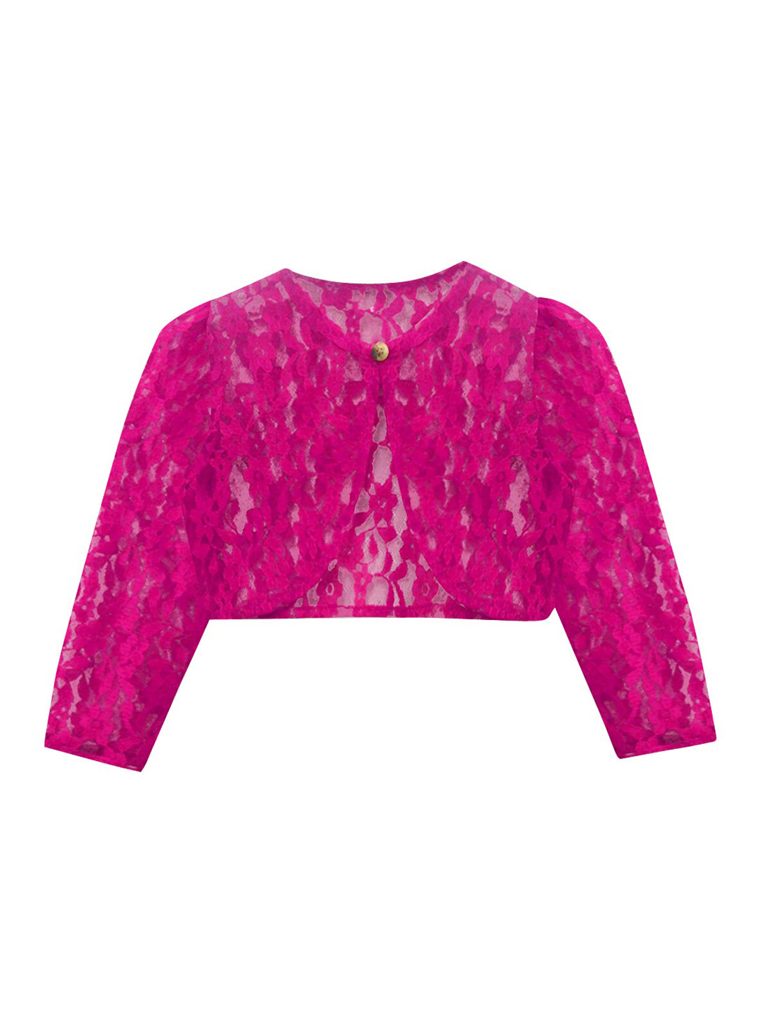 A T U N Girls Fuchsia Party Crop Sheer Button Shrug
