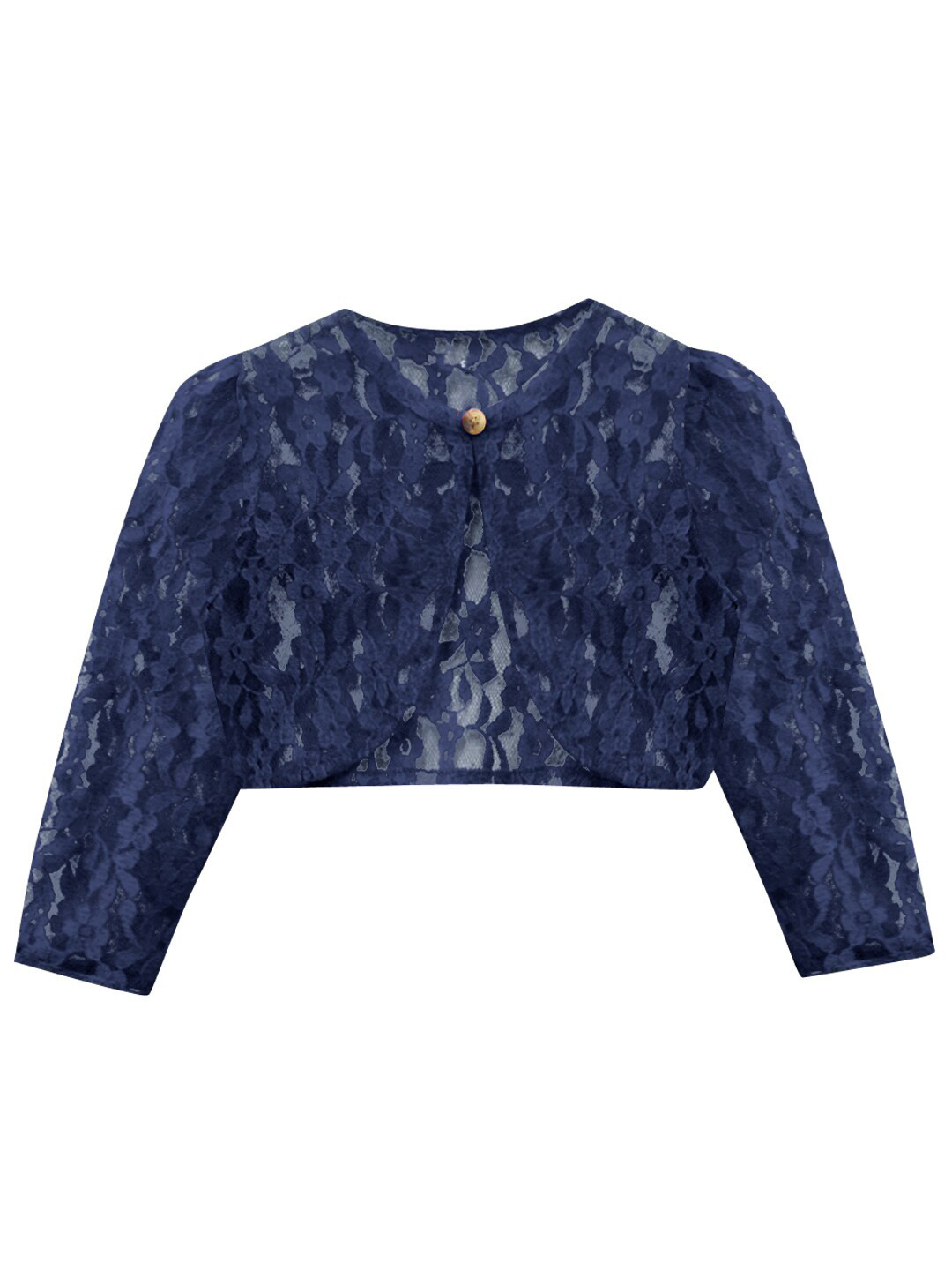 A.T.U.N. Girls Navy Blue Lace Crop Button Shrug