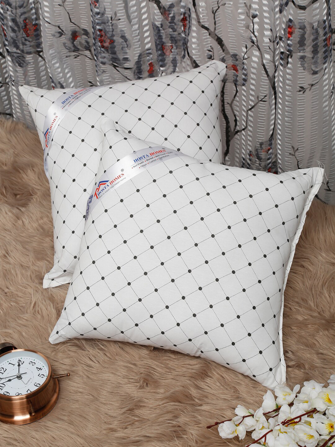 HOSTA HOMES Set Of 2 White & Black Printed Square Cushion Inserts
