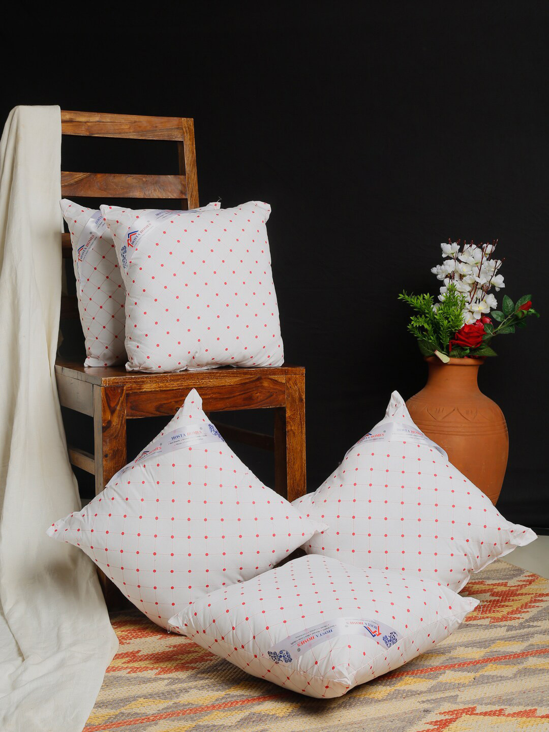 HOSTA HOMES Set Of 5 White Printed Square Cushion Inserts