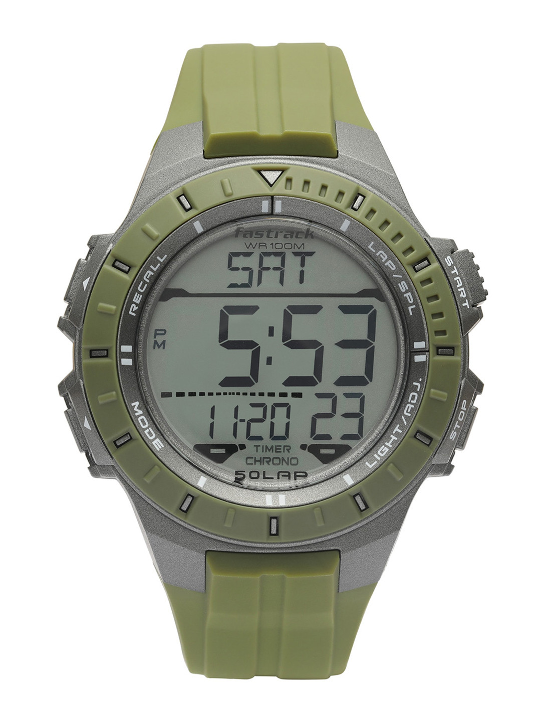 Fastrack Men Grey Dial & Green Wrap Around Straps Digital Watch 38067PP04