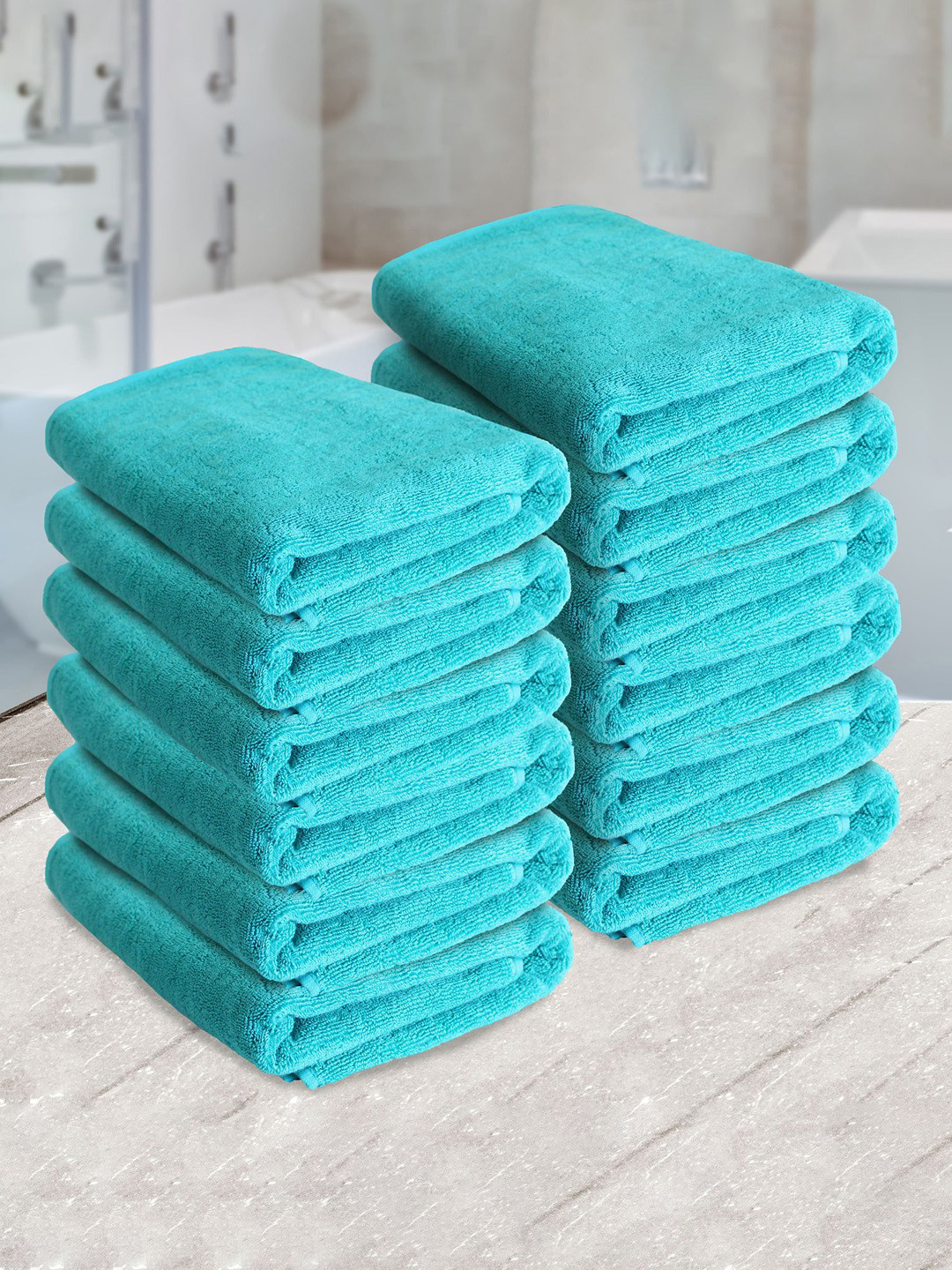 Heelium Teal Unisex Pack of 12 Bamboo Super Soft & Quick Drying 600 GSM Bath Towel