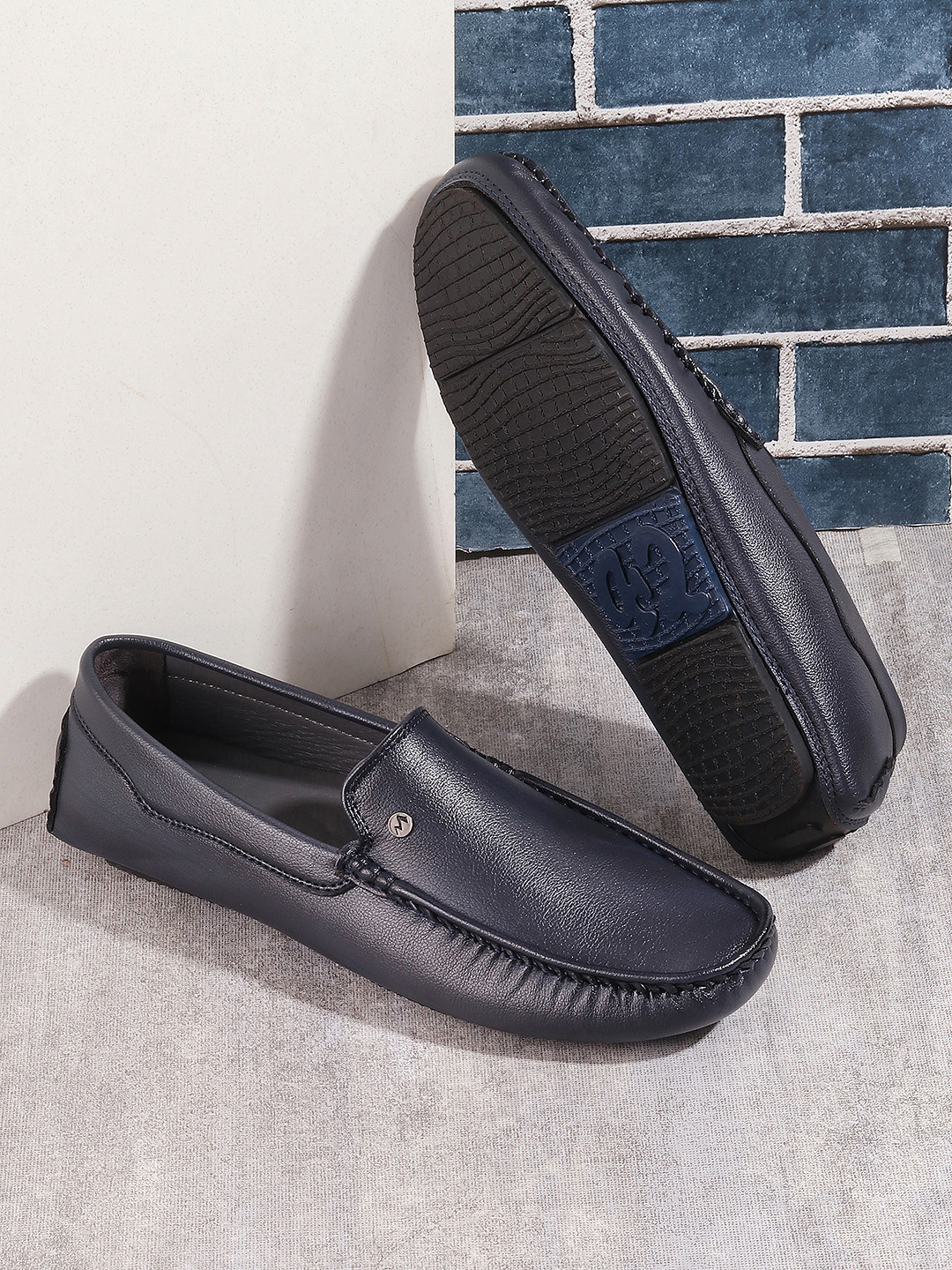 Metro Men Navy Blue Leather Loafers