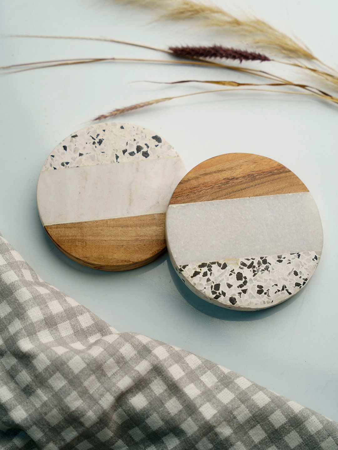 Folkstorys Set Of 2 White Handmade Coasters