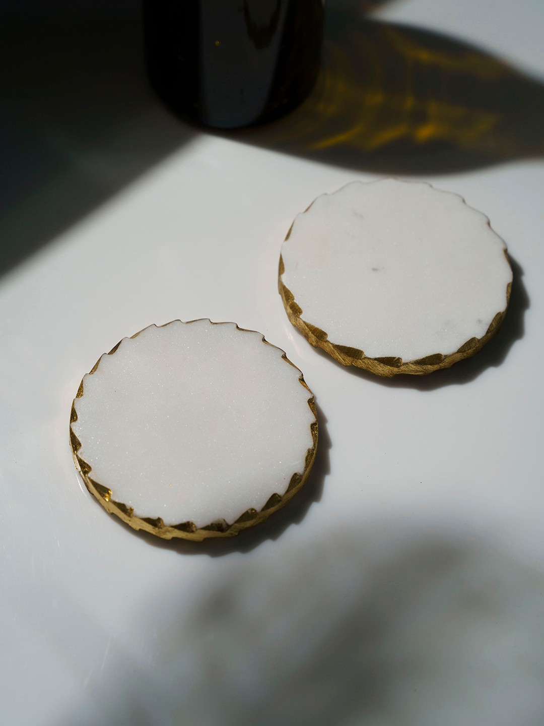 Folkstorys Set Of 2 White & Gold-Toned Marble Coasters