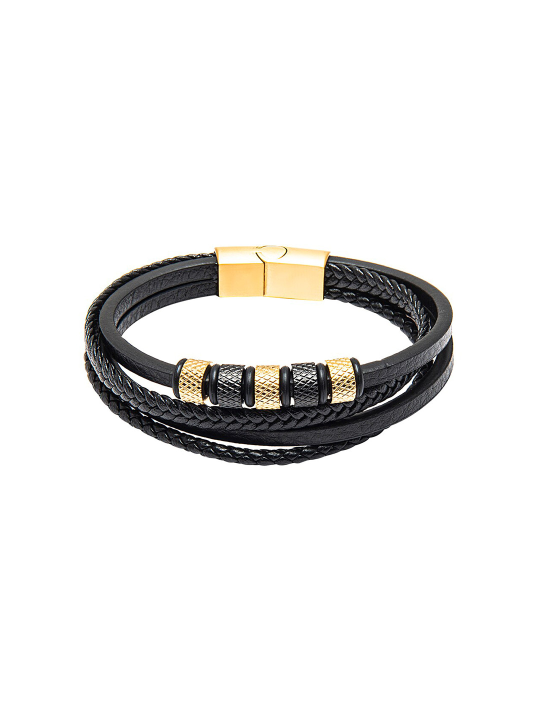 bodha Men Black Braided Leather Bracelet