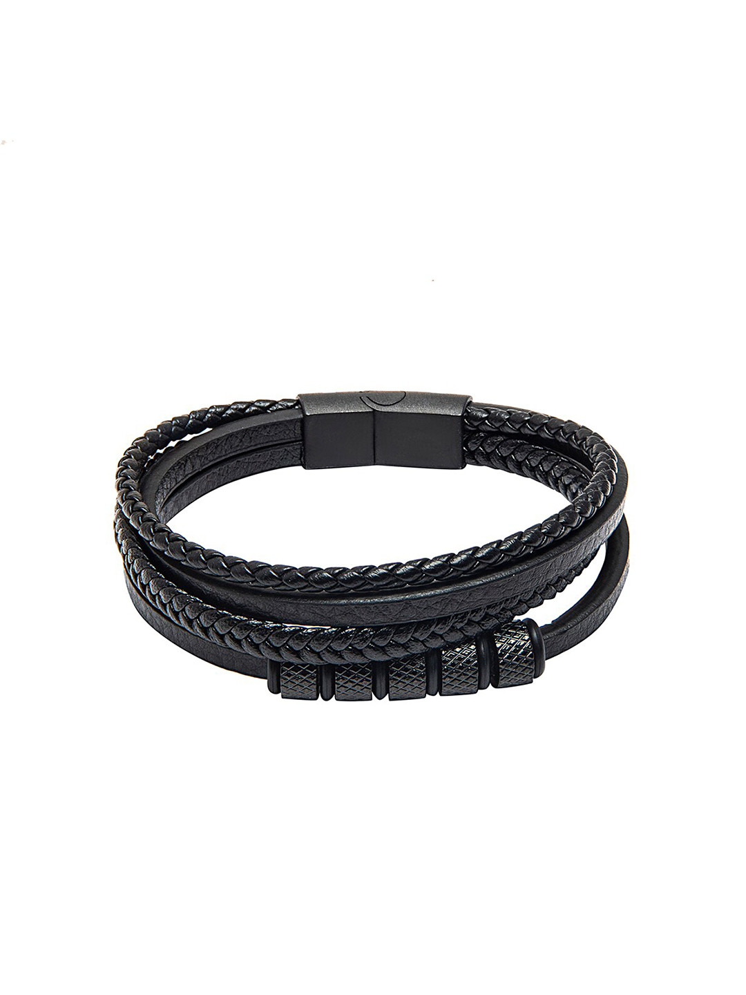 bodha Men Black Leather Multistrand Bracelet
