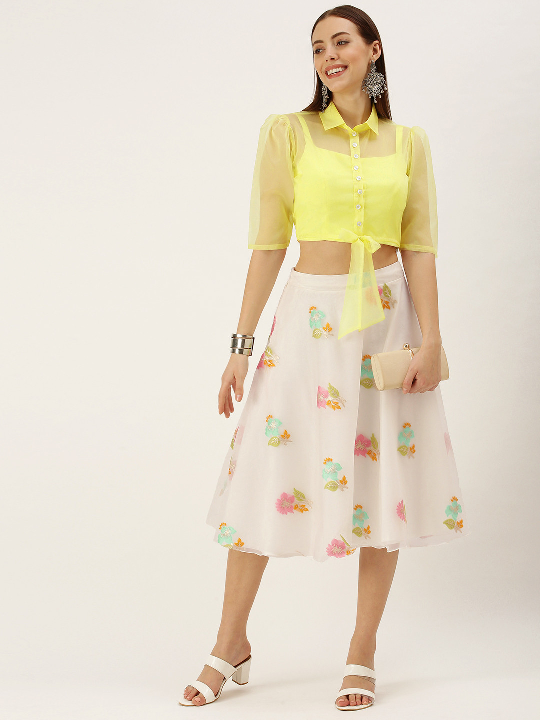 Ethnovog Yellow  Zari Made to Measure Top with Skirt