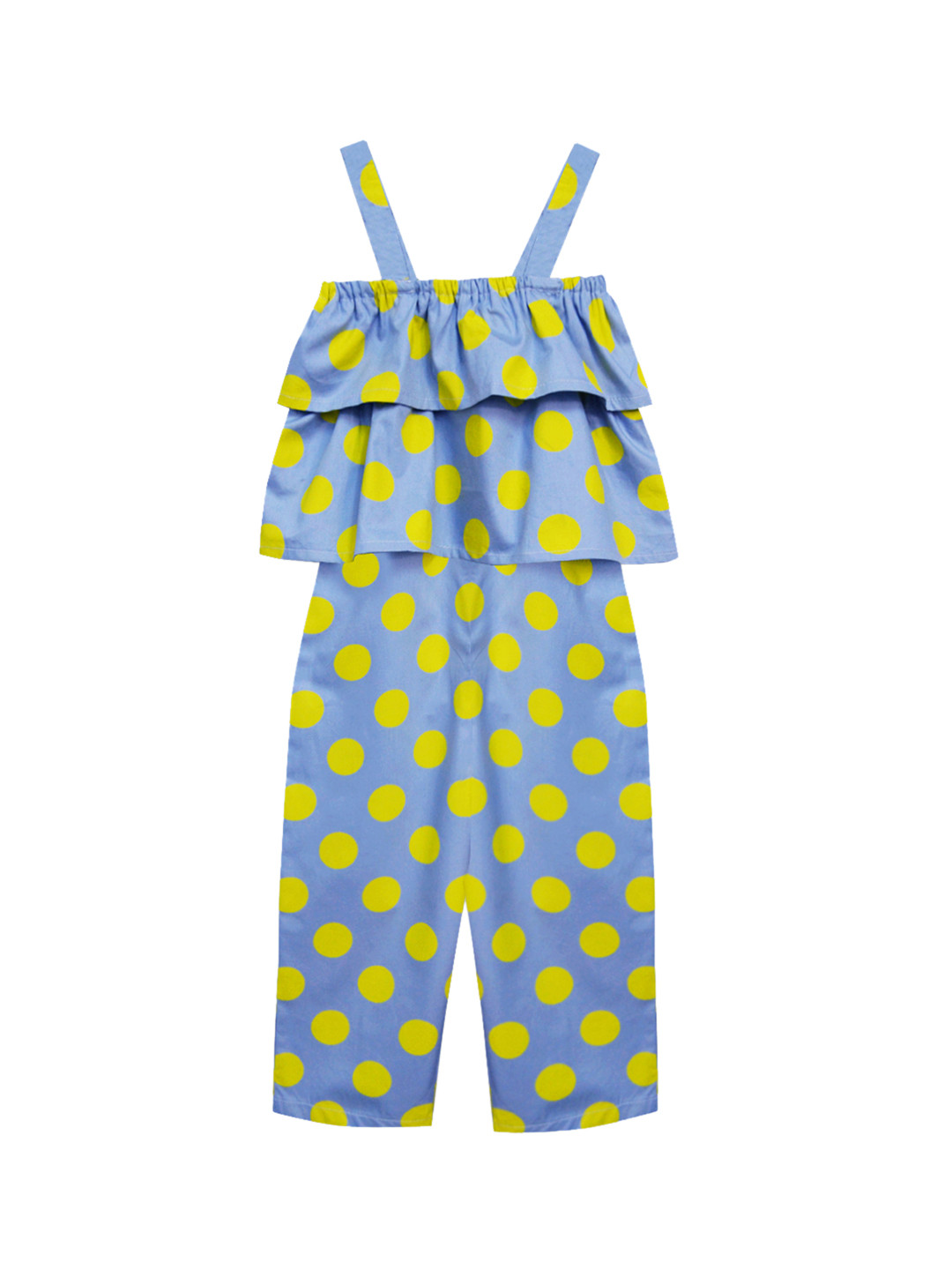 A T U N Girls Blue & Yellow Printed Basic Jumpsuit