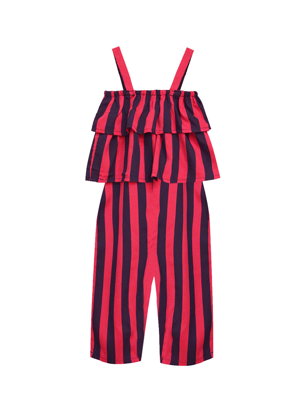 A T U N Girls Red & Navy Blue Printed Basic Jumpsuit