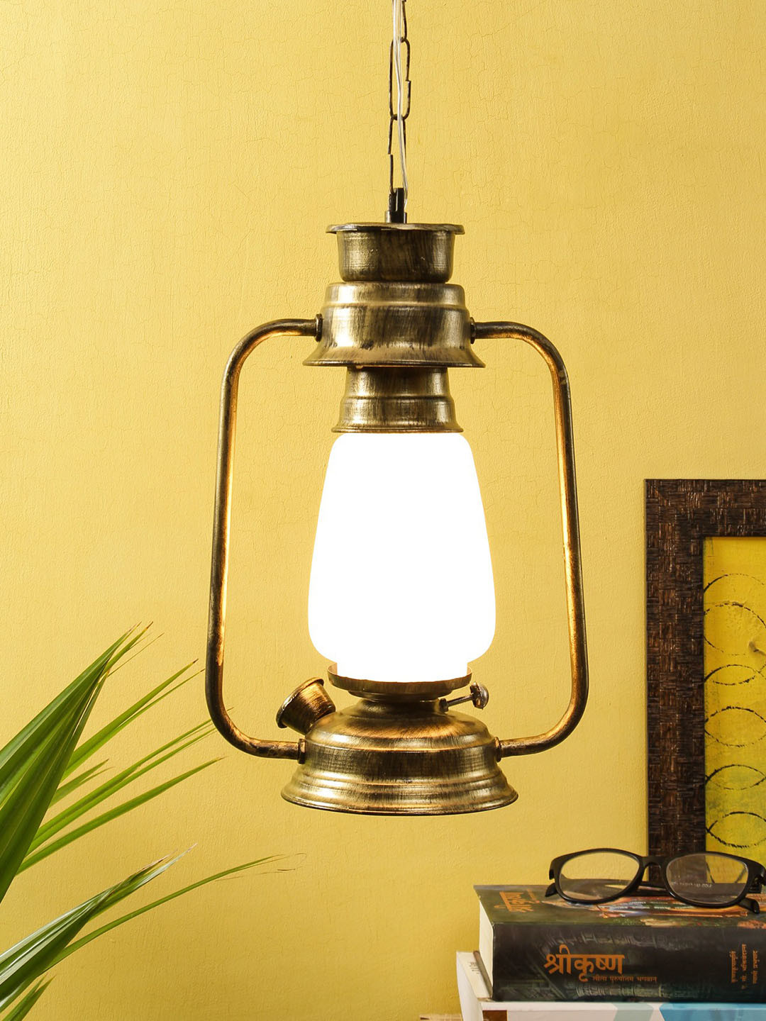 Devansh Gold-Toned & White Lantern Hanging Lamp