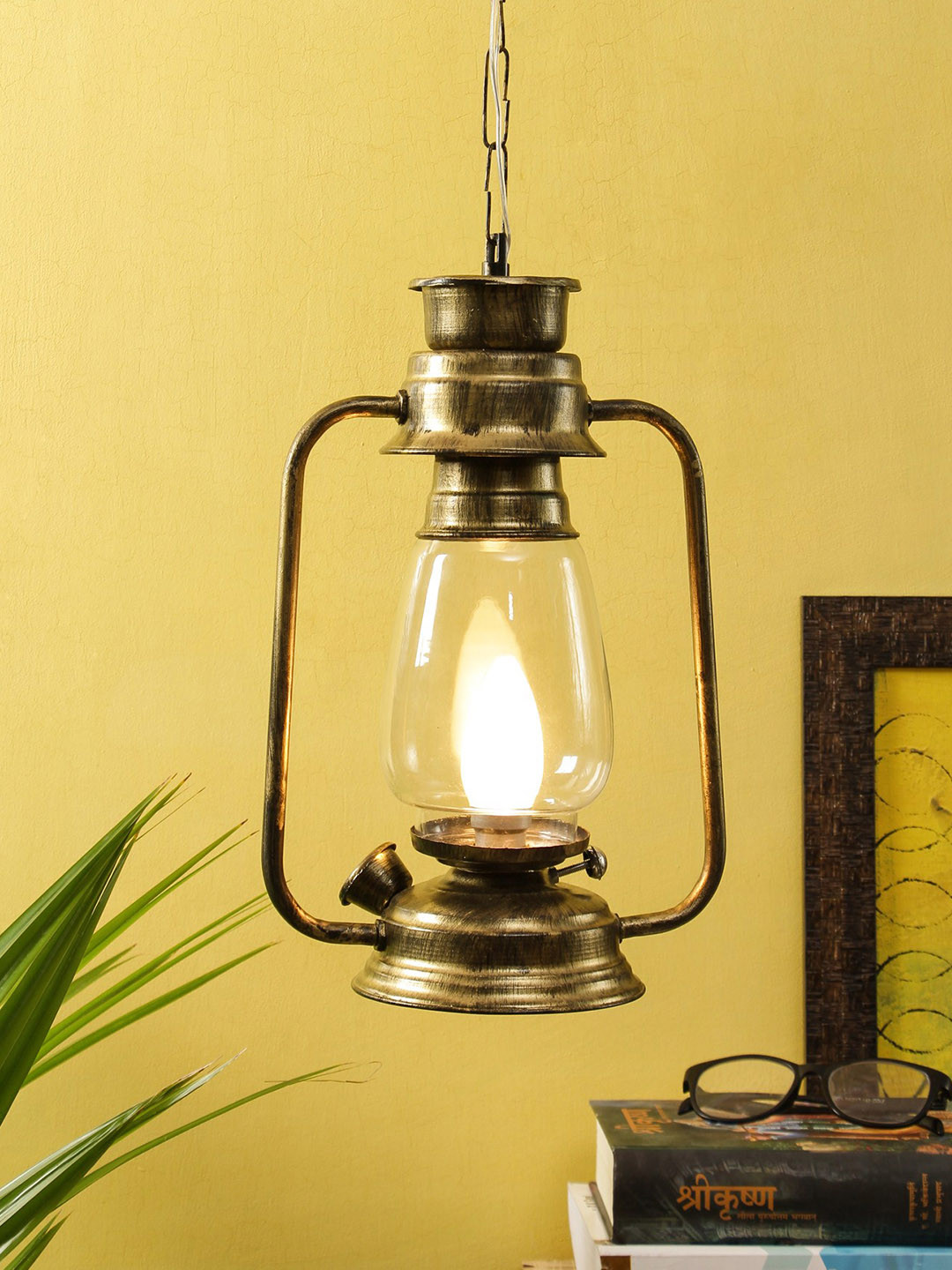 Devansh Golden Lantern Hanging Lamp with Clear Glass