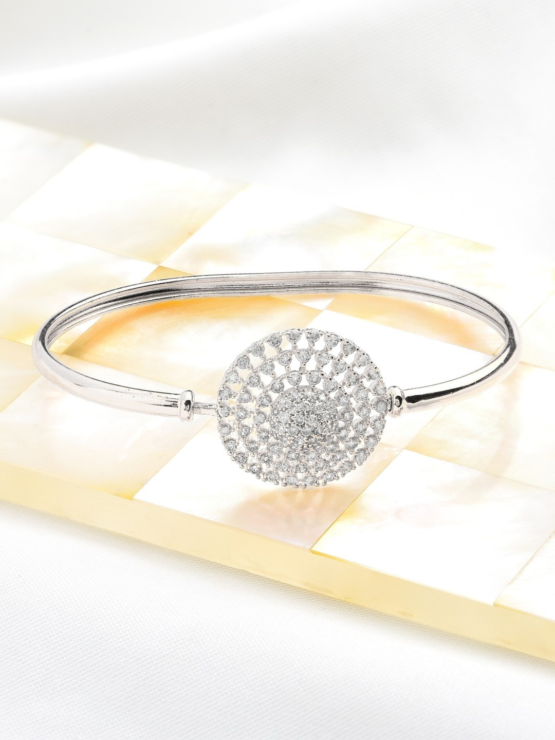 AMI Women Silver-Plated Brass Cubic Zirconia Kada Bracelet