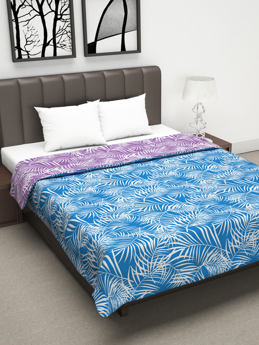 Divine Casa Purple & Blue Floral Printed AC Room 120 GSM Double Bed Dohar