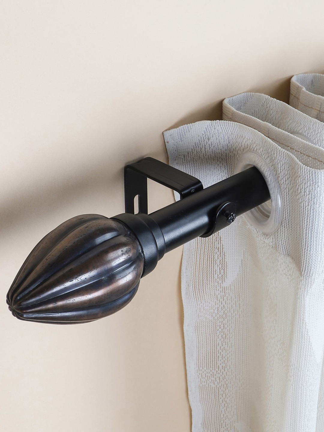 The Decor Mart Black Extendable Curtain Rod With Rustic Metal Finial