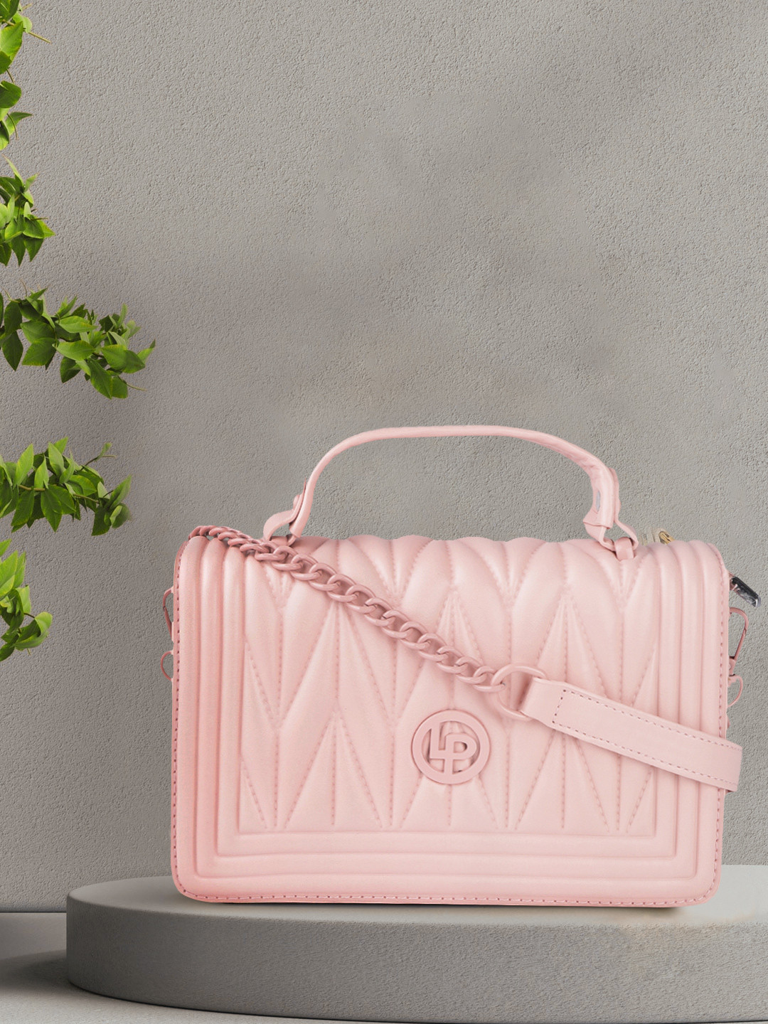 Lino Perros Women Pink Printed PU Structured Quited Shoulder Bag