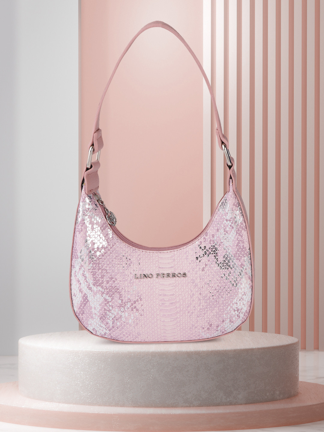 Lino Perros Women Pink Animal Printed PU Structured Shoulder Bag