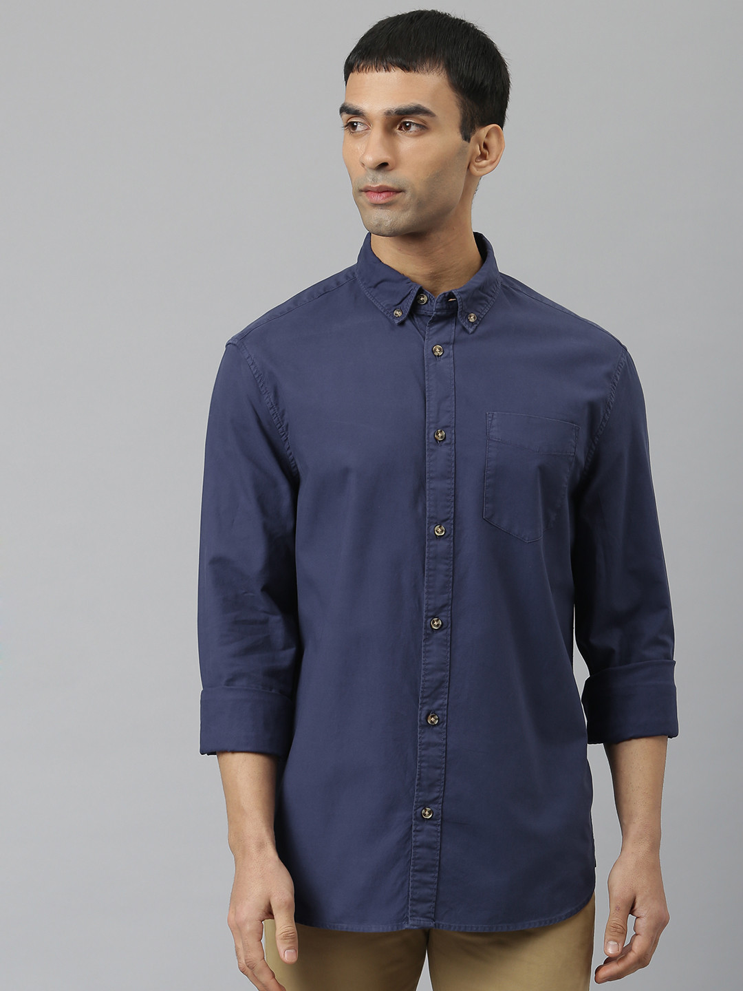 Marks & Spencer Men Navy Blue Cotton Casual Shirt