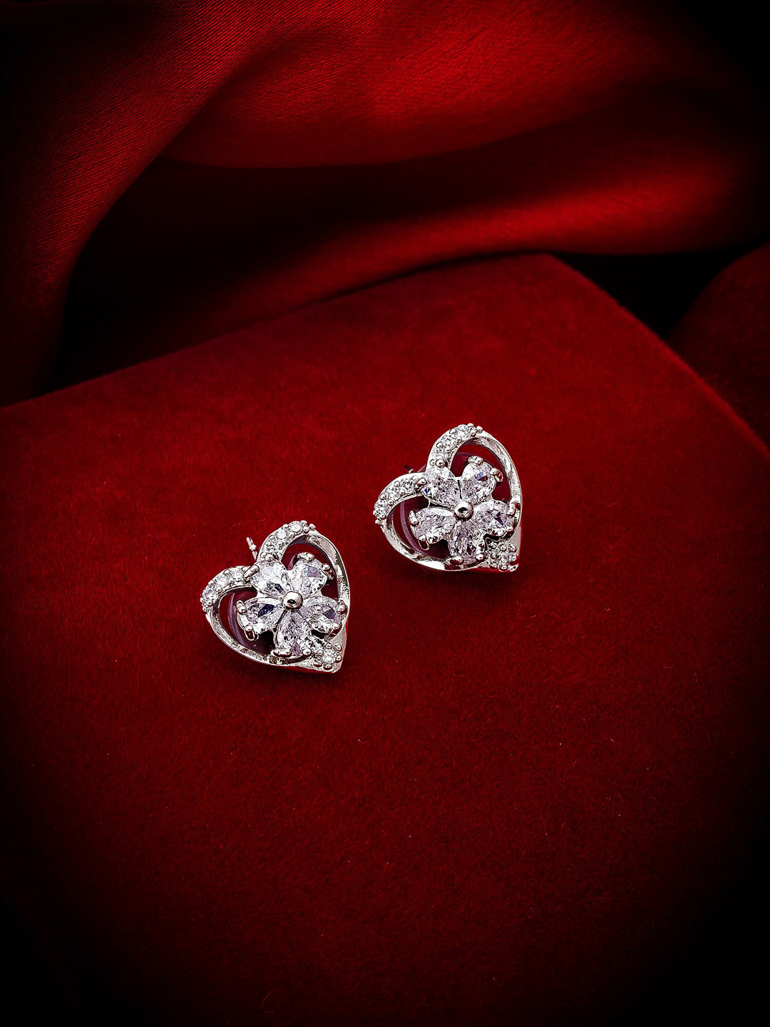 aadita Woman Silver-Toned Geometric Studs Earrings