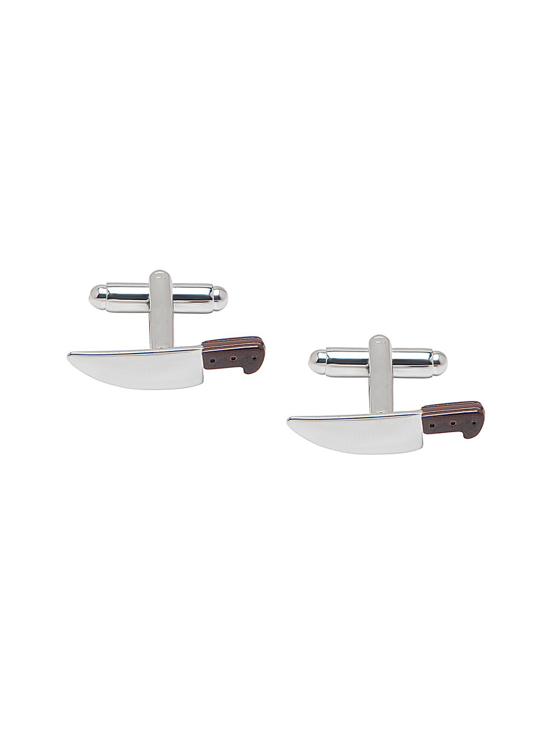 bodha Silver-Toned & Brown Quirky Knif Design Cufflink