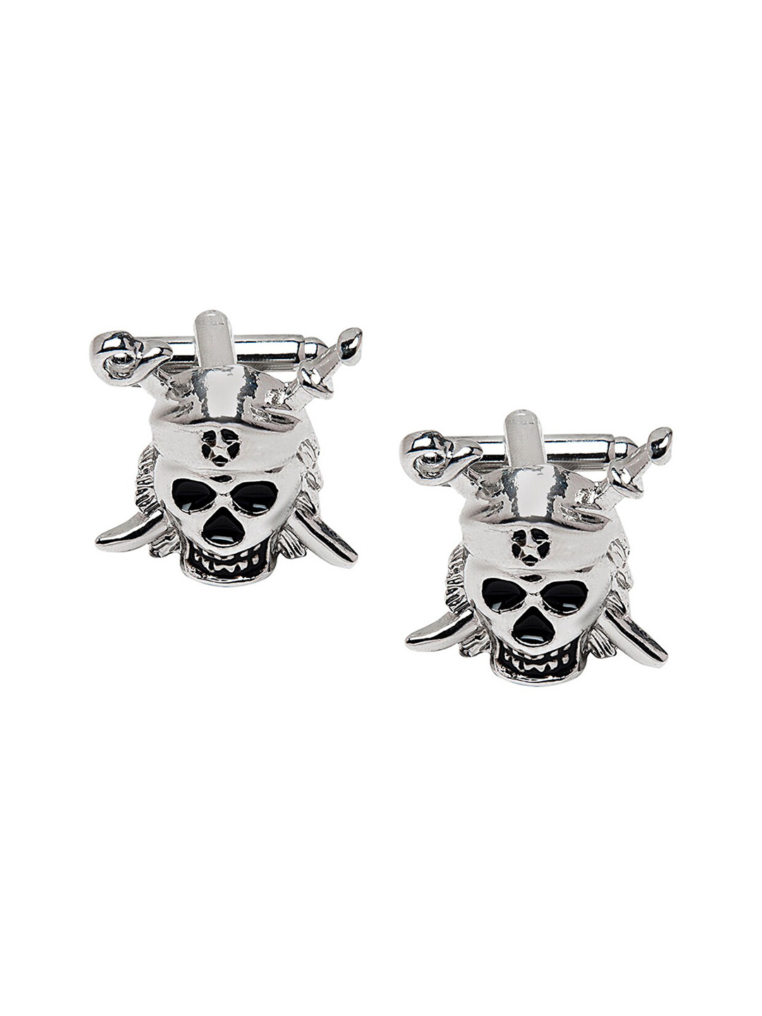 bodha Silver-Plated Pirate Skull Skeleton Cufflink