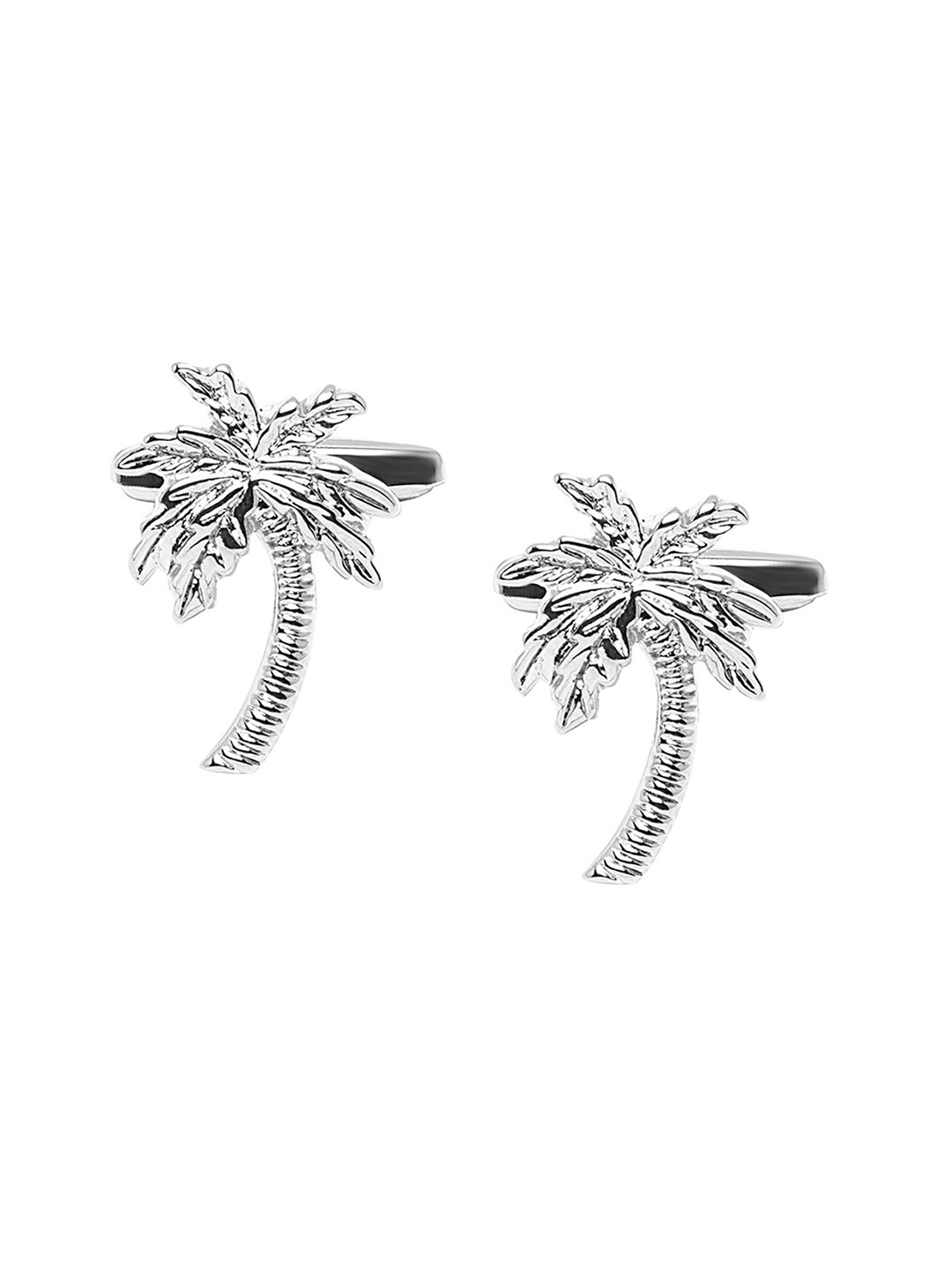 bodha Silver-Toned Quirky Coconut Palm Tree Design Cufflink