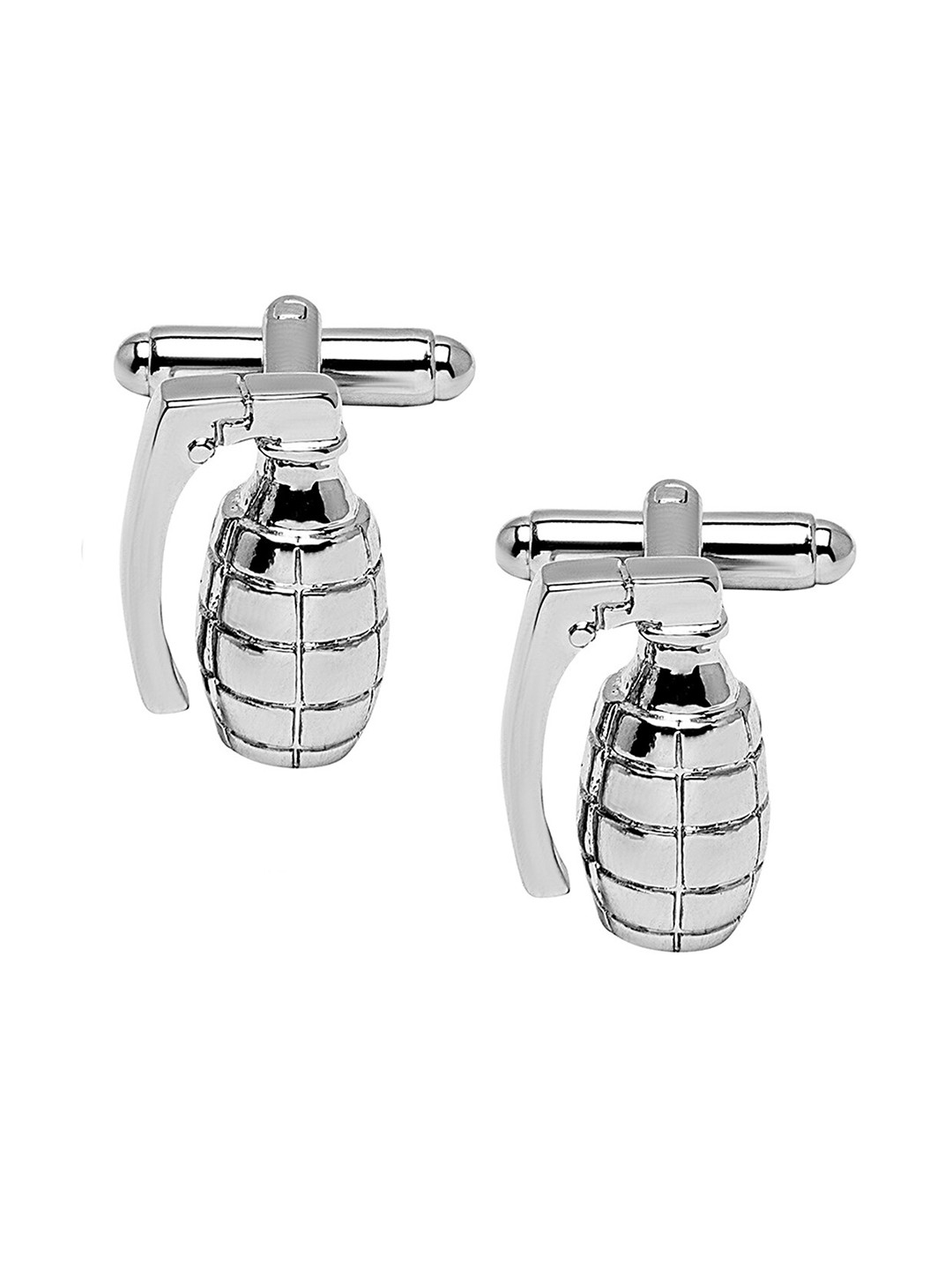 bodha Silver-Toned Quirky Hand Grenade Design Cufflink