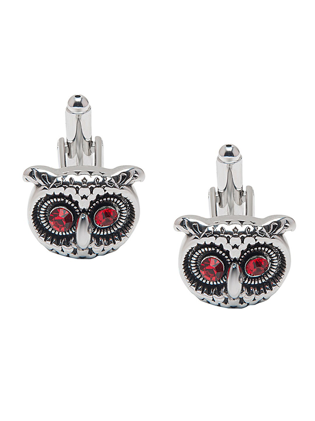 bodha Silver-Plated & Red Owl Design Cufflink