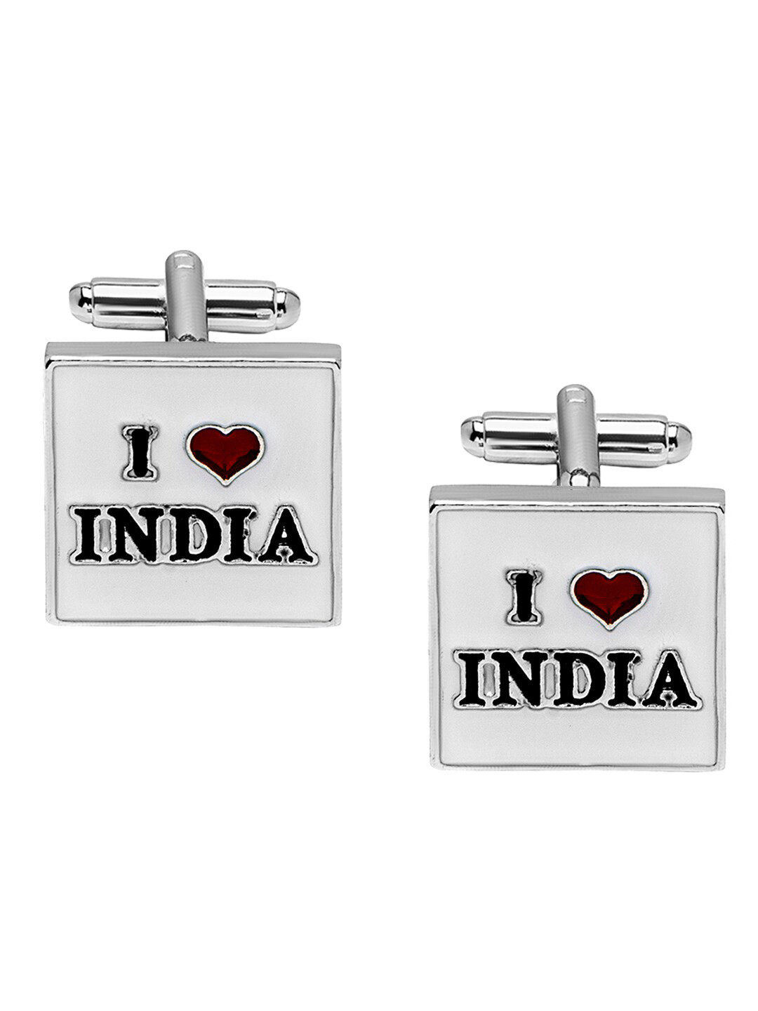 bodha Silver-Plated & Red I Love India Cufflink
