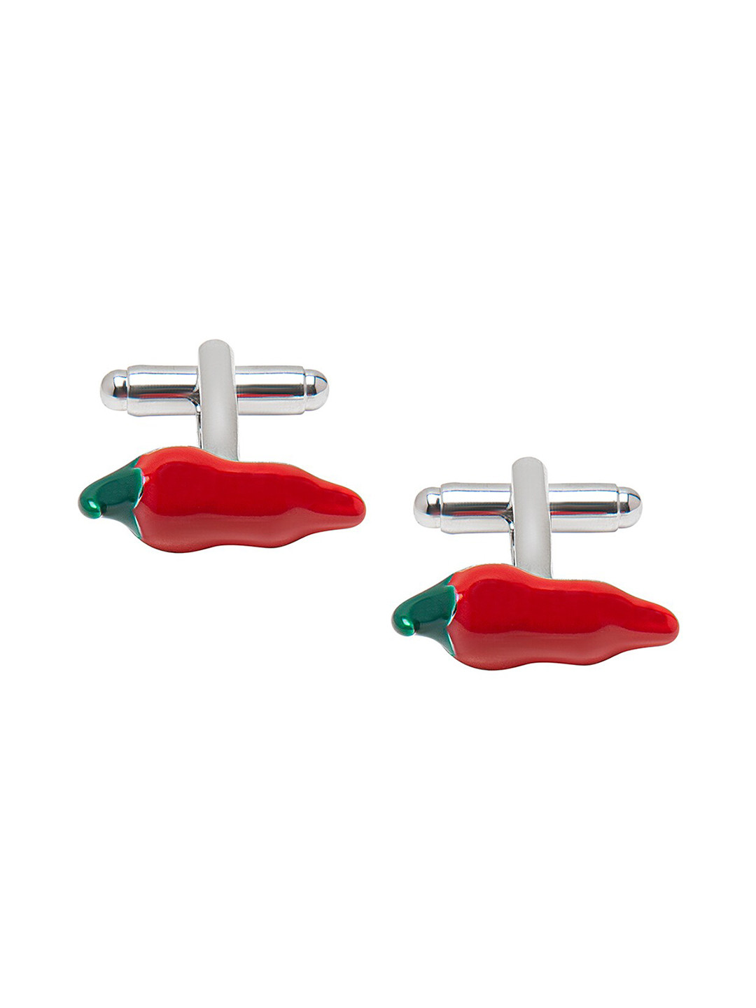 bodha Silver-Plated & Red Chilli Shaped Cufflink
