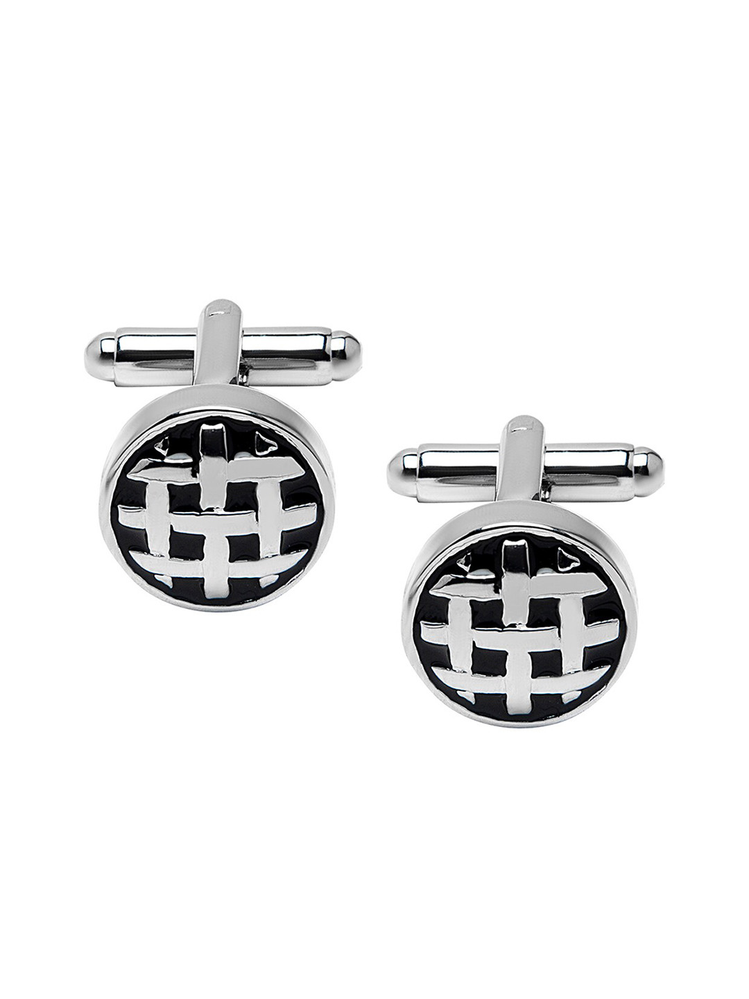bodha Silver-Toned & Black Stylish Cufflink